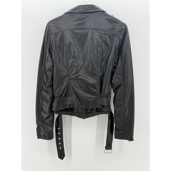 Womens Black Faux Leather Moto Jacket XS - Picture 5 of 5